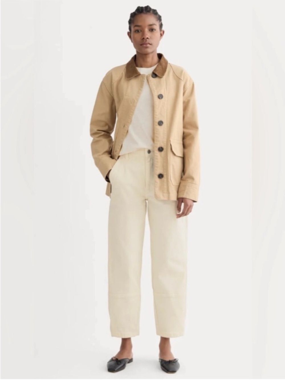 Cream High-Rise Straight Crop Pants